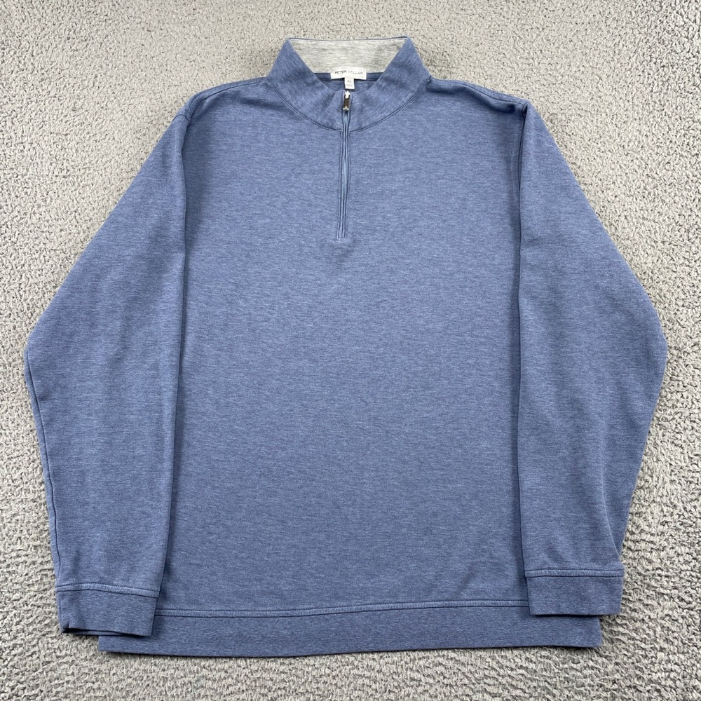 Peter Millar Pullover Mens XL Blue MS25K49 Quarter Zip Organic Cotton Blend